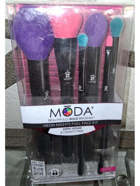 NEW Moda Brush Neon Nights 6pc Full Face Makeup Brushes Clean Facial